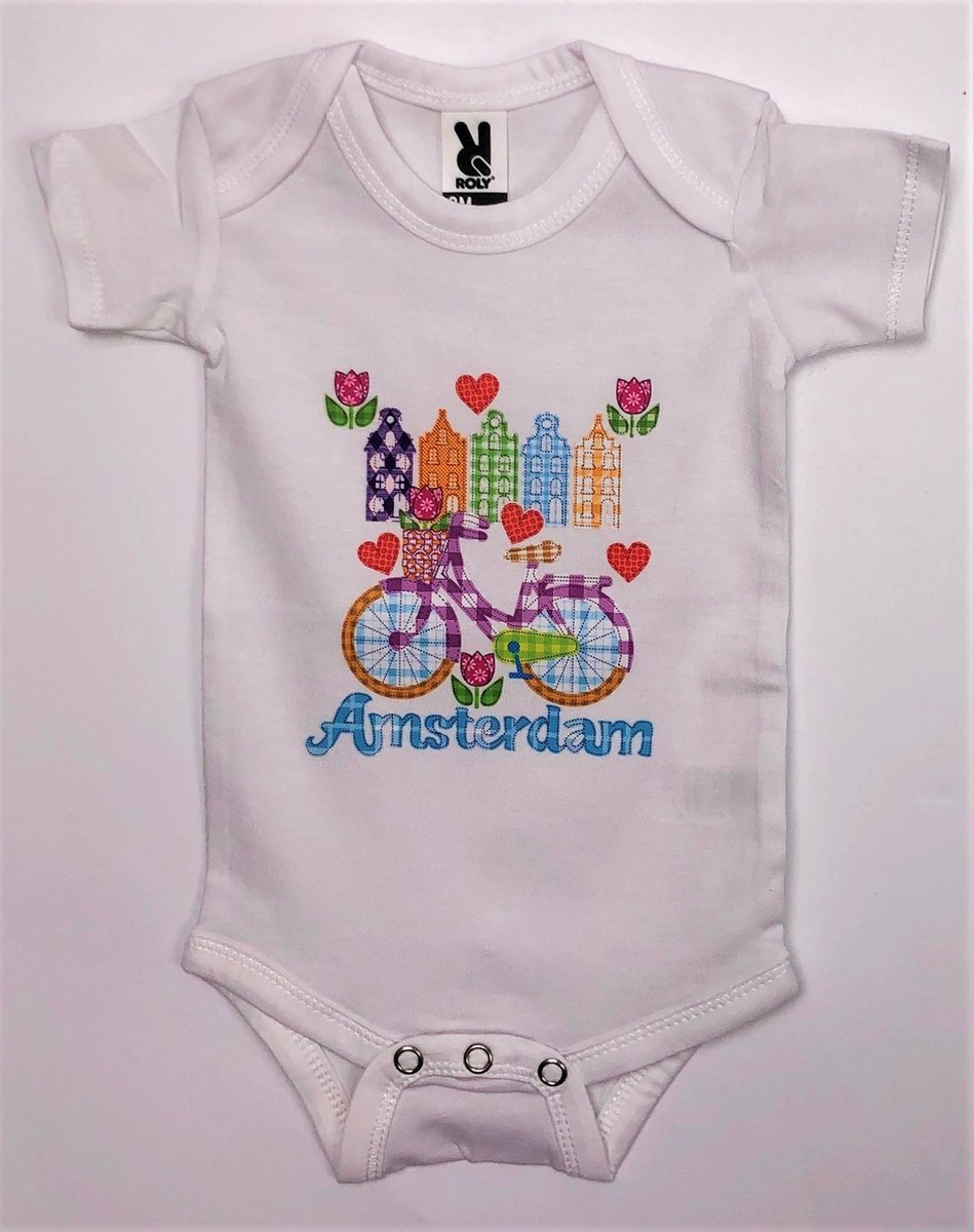 Romper wit Amsterdam fiets babys | Maat 56